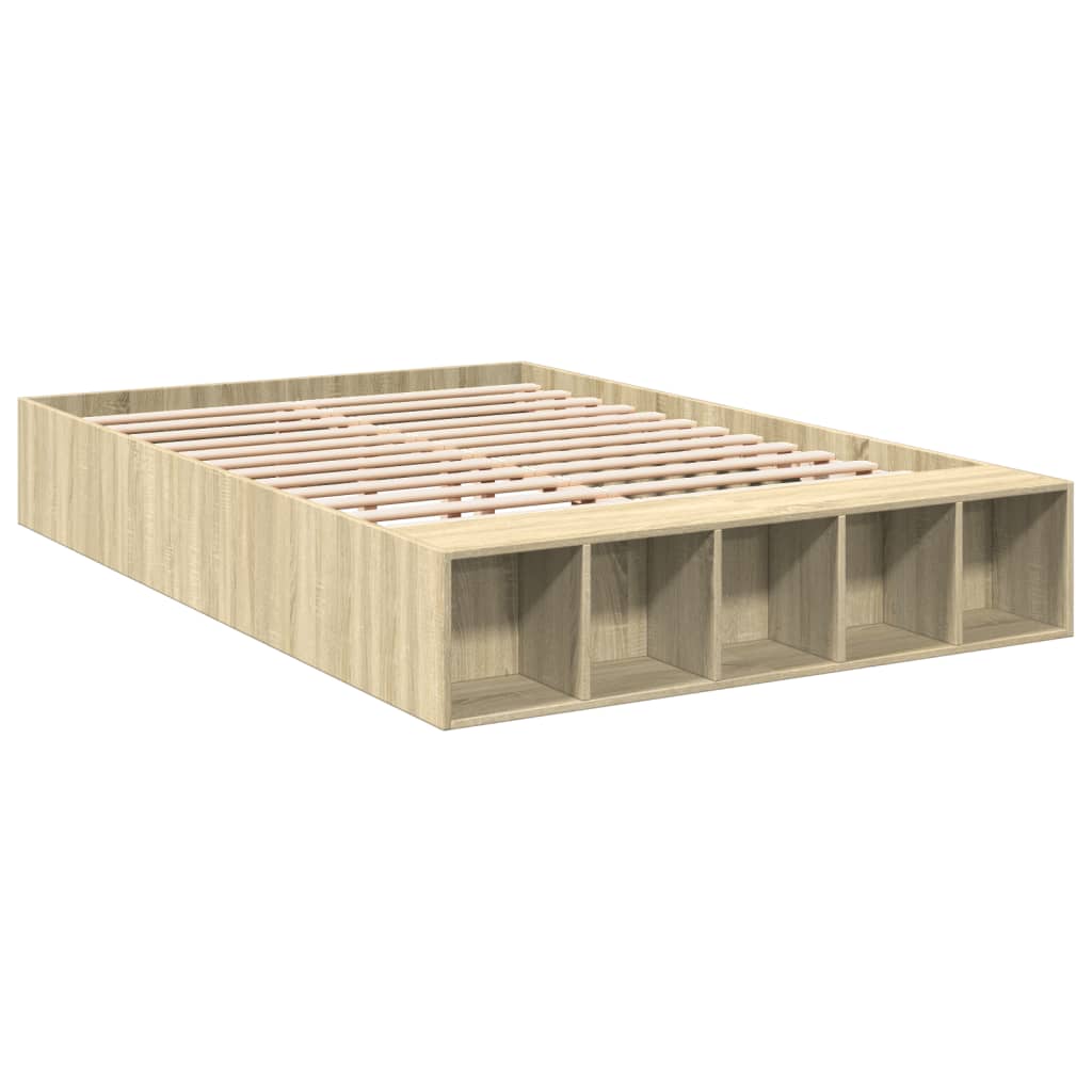 vidaXL Πλαίσιο Κρεβατιού Sonoma Δρυς 135x190 εκ. Επεξεργασμένο Ξύλο