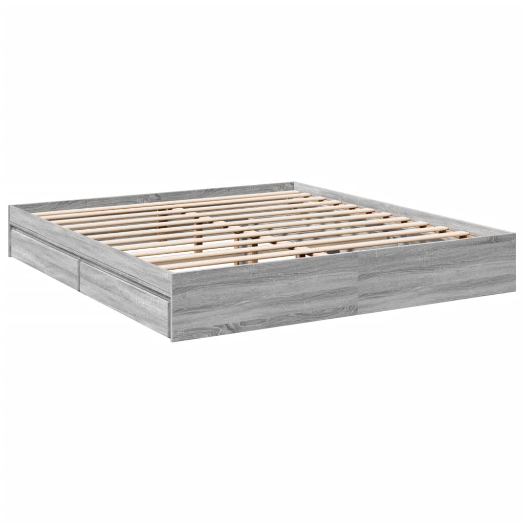vidaXL Πλαίσιο Κρεβατιού με συρτάρια Γκρι sonoma 200x200εκ. Επεξ. Ξύλο