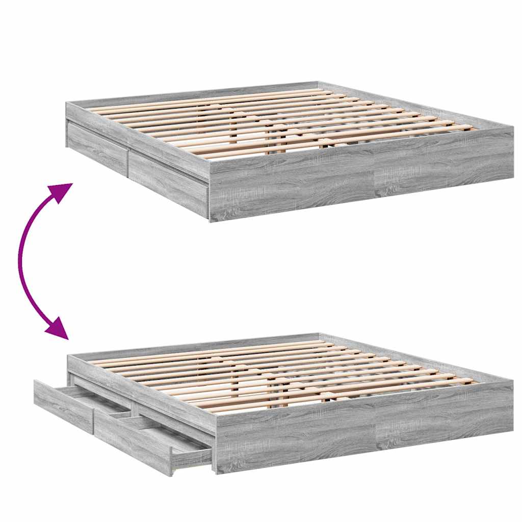 vidaXL Πλαίσιο Κρεβατιού με συρτάρια Γκρι sonoma 180x200εκ. Επεξ. Ξύλο