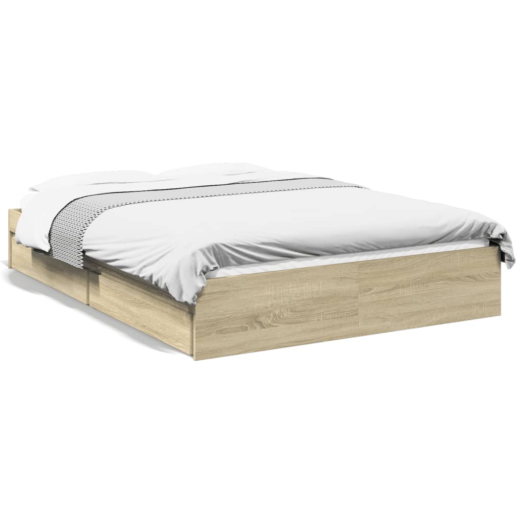 vidaXL Πλαίσιο Κρεβατιού με συρτάρια Sonoma Δρυς 135x190εκ. Επεξ. Ξύλο