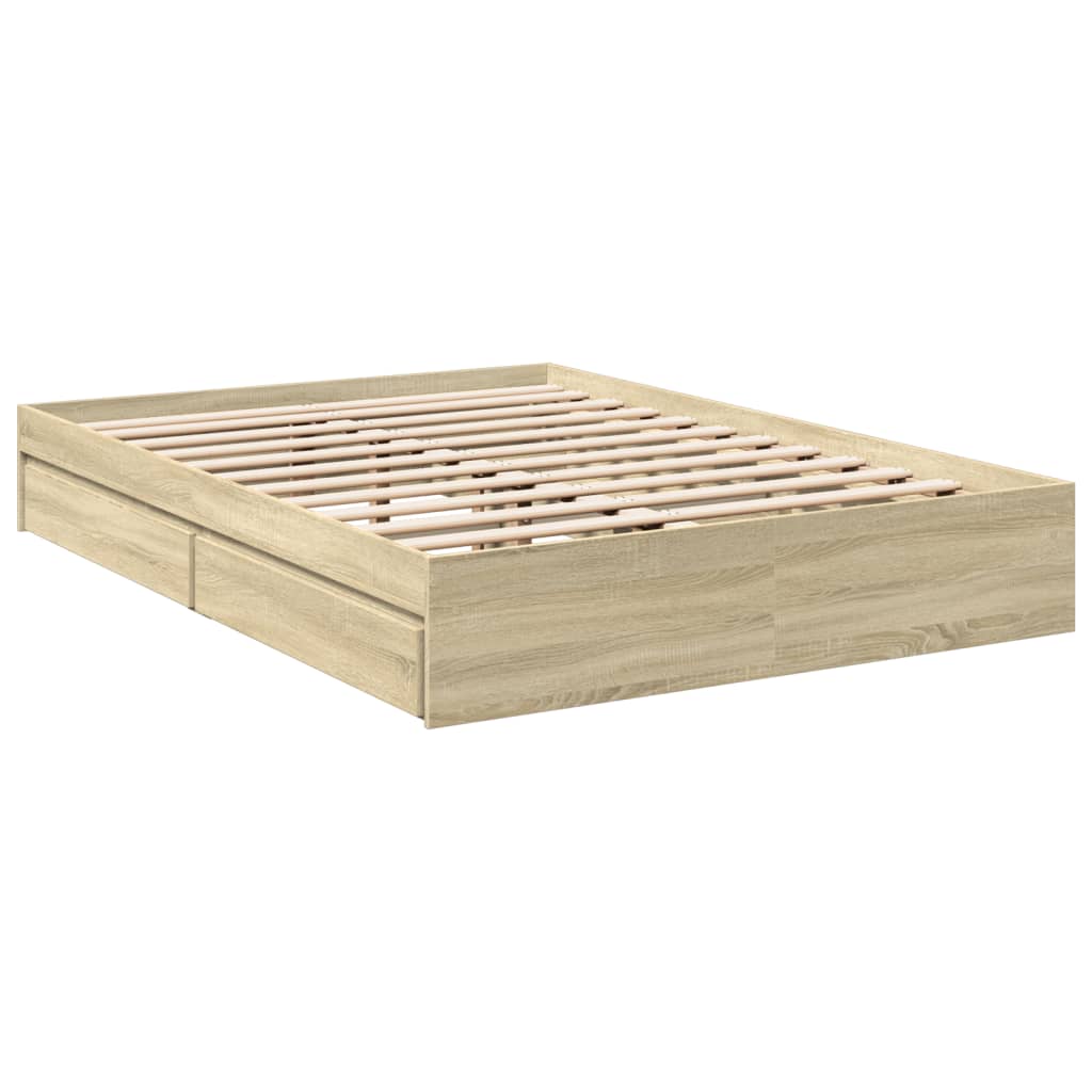 vidaXL Πλαίσιο Κρεβατιού με συρτάρια Sonoma Δρυς 135x190εκ. Επεξ. Ξύλο