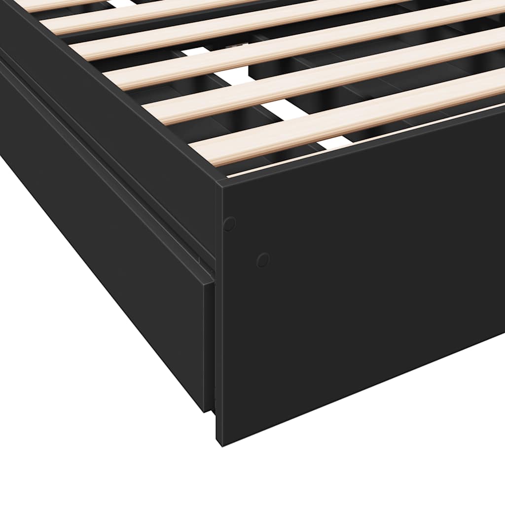 vidaXL Πλαίσιο Κρεβατιού με Συρτάρια Μαύρο 75x190εκ Επεξεργασμένο Ξύλο