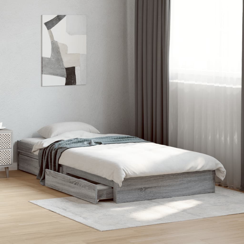 vidaXL Πλαίσιο Κρεβατιού με Συρτάρια Γκρι Sonoma 75x190 εκ. Επεξ. Ξύλο