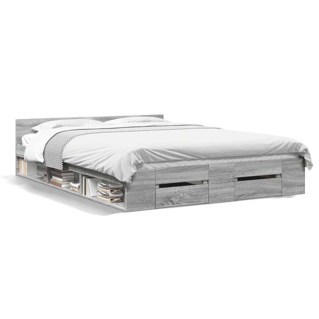vidaXL Πλαίσιο Κρεβατιού με Συρτάρια Γκρι Sonoma 150x200εκ. Επεξ. Ξύλο