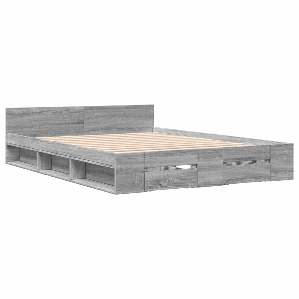 vidaXL Πλαίσιο Κρεβατιού με Συρτάρια Γκρι Sonoma 150x200εκ. Επεξ. Ξύλο