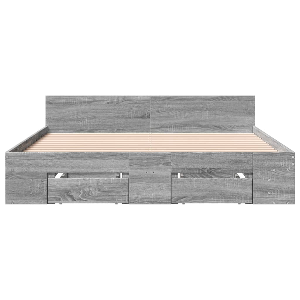 vidaXL Πλαίσιο Κρεβατιού με Συρτάρια Γκρι Sonoma 150x200εκ. Επεξ. Ξύλο