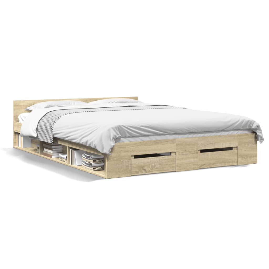 vidaXL Πλαίσιο Κρεβατιού με συρτάρια Sonoma Δρυς 120x190εκ. Επεξ. Ξύλο