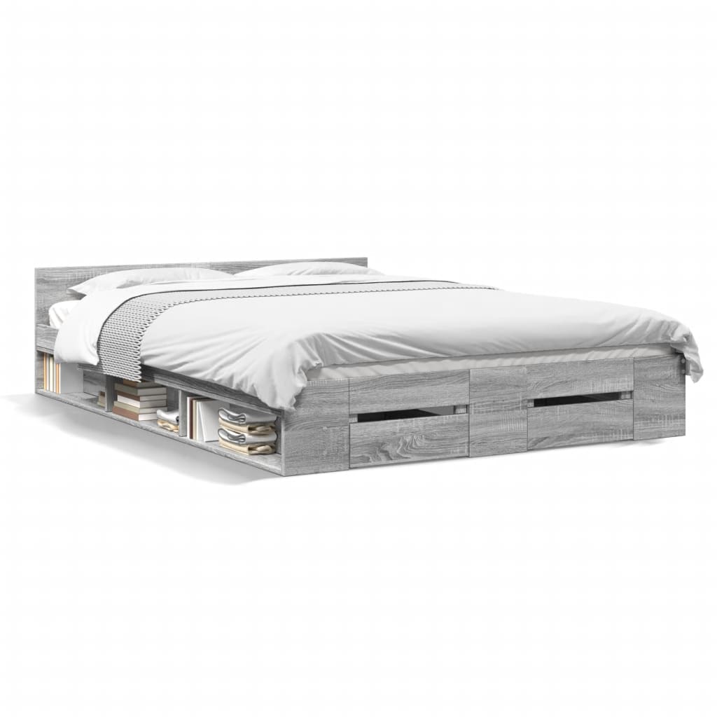 vidaXL Πλαίσιο Κρεβατιού με συρτάρια Γκρι sonoma 120x190εκ. Επεξ. Ξύλο