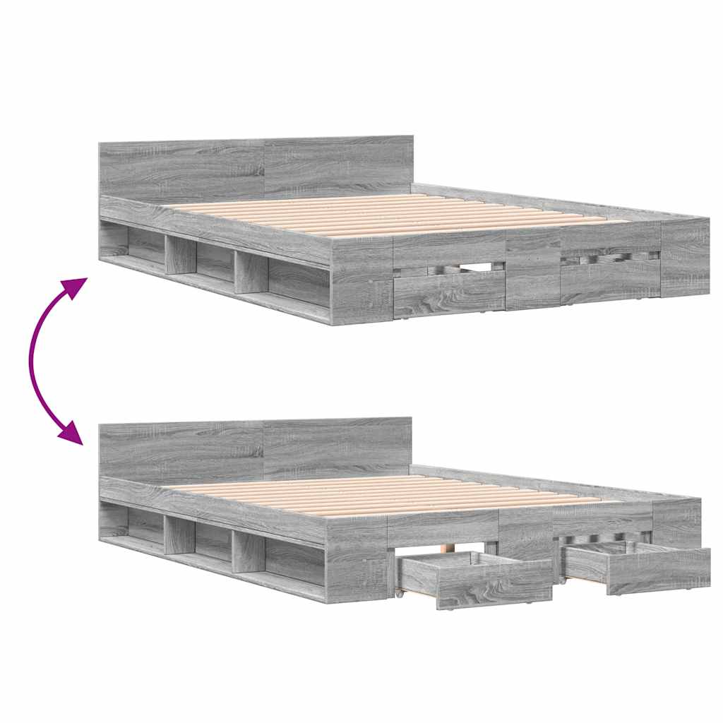vidaXL Πλαίσιο Κρεβατιού με συρτάρια Γκρι sonoma 120x190εκ. Επεξ. Ξύλο