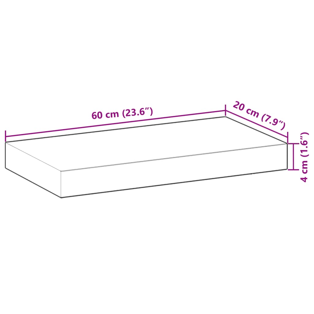 vidaXL Ράφι Πλωτό 60x20x4 εκ. από Μασίφ Ξύλο Ακακίας χωρίς Επεξεργασία