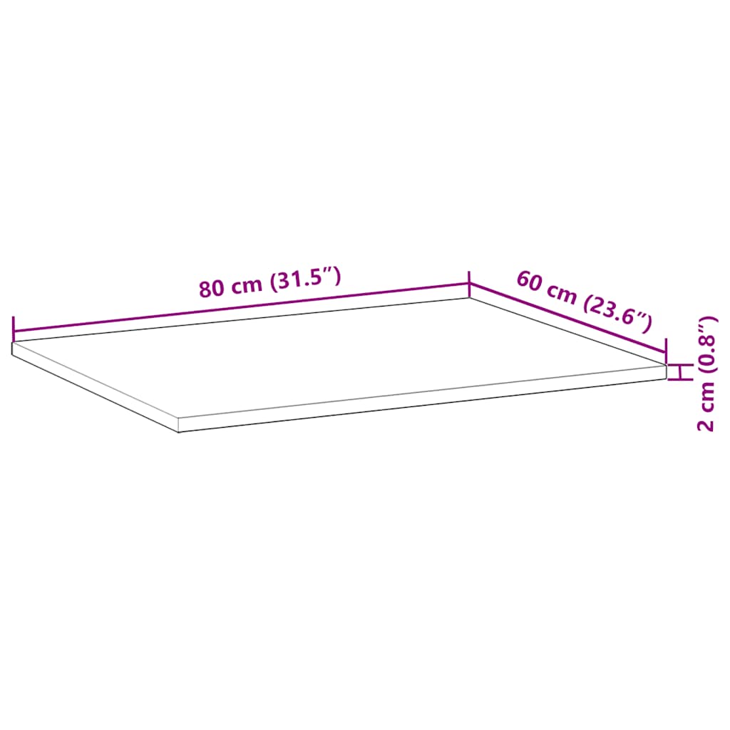 vidaXL Επιφάνεια Τραπεζιού 80x60x2 εκ. Μασίφ Ξύλο Ακακίας