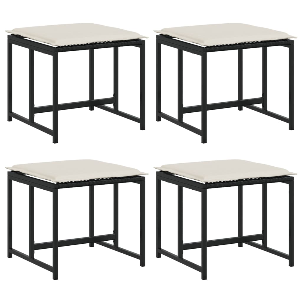 vidaXL Σκαμπό Κήπου 4 τεμ. Μαύρα από Συνθετικό Ρατάν με Μαξιλάρια