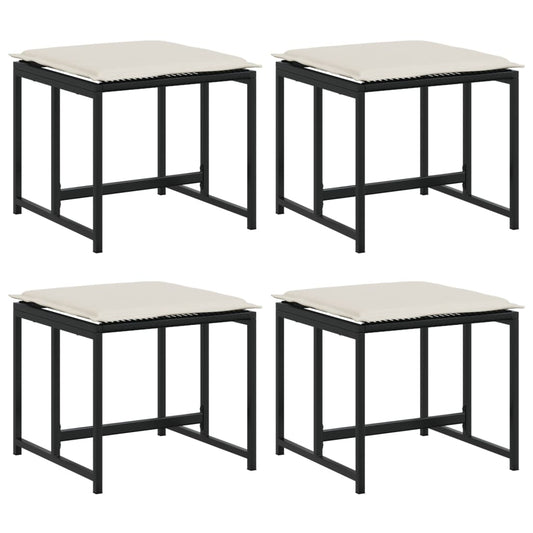 vidaXL Σκαμπό Κήπου 4 τεμ. Μαύρα από Συνθετικό Ρατάν με Μαξιλάρια