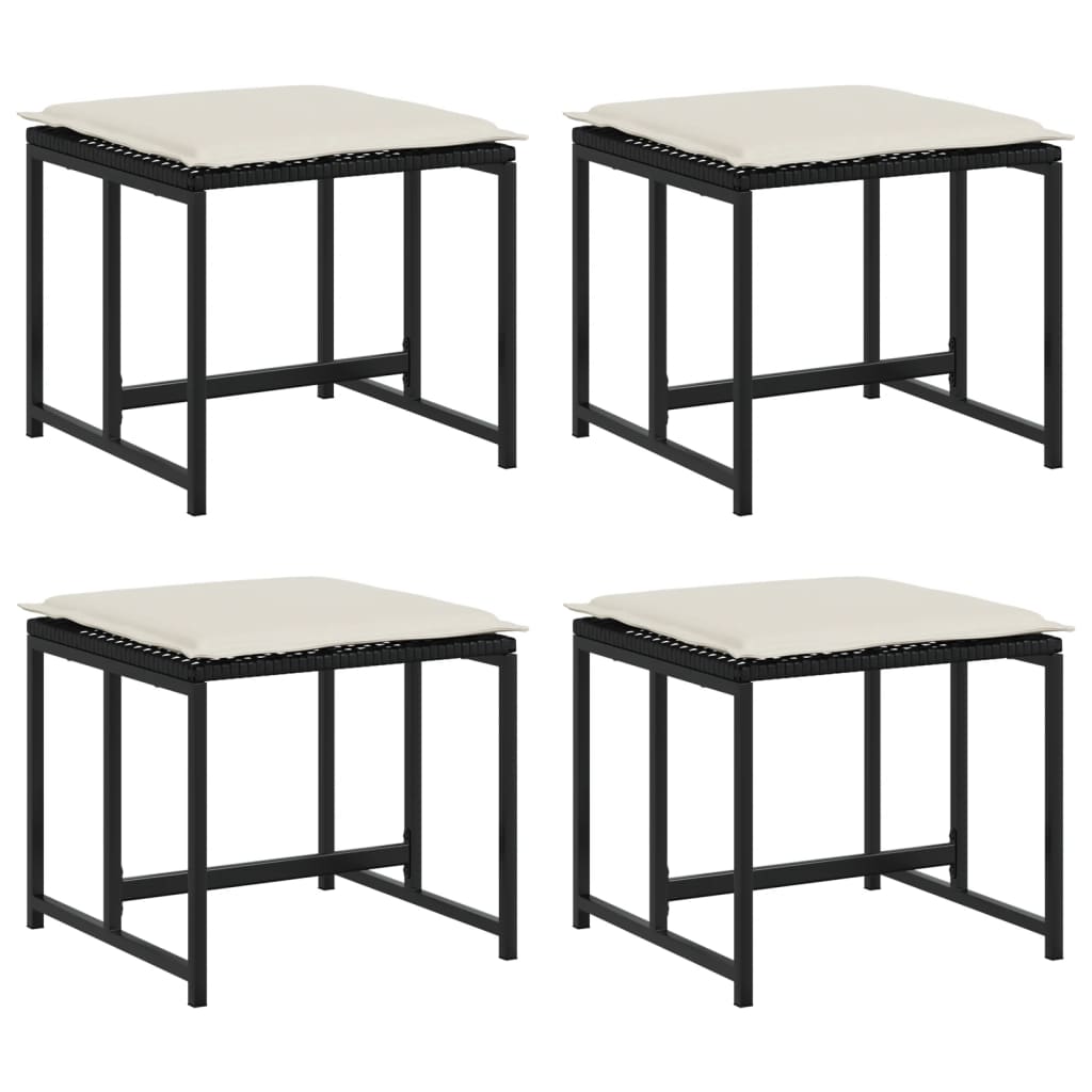 vidaXL Σκαμπό Κήπου 4 τεμ. Μαύρα από Συνθετικό Ρατάν με Μαξιλάρια