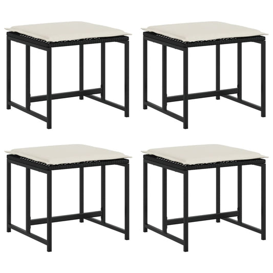 vidaXL Σκαμπό Κήπου 4 τεμ. Μαύρα από Συνθετικό Ρατάν με Μαξιλάρια