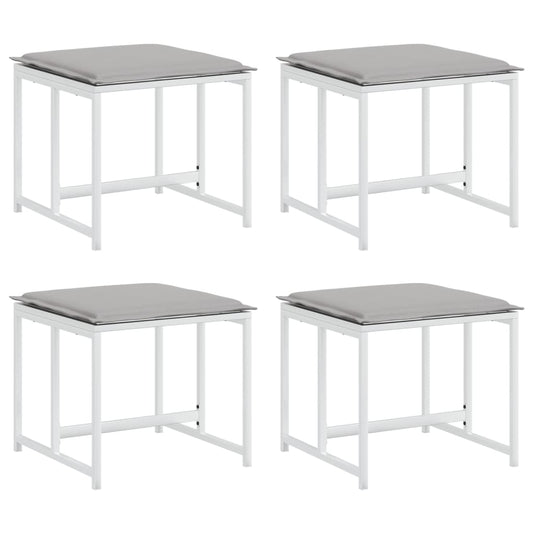 vidaXL Υποπόδια Κήπου 4 τεμ. Λευκά από Ατσάλι/Textilene με Μαξιλάρια
