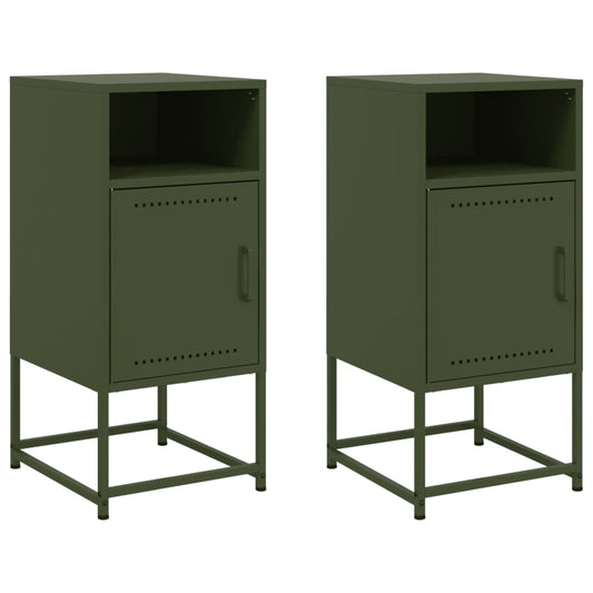 vidaXL Κομοδίνα 2 τεμ. Πράσινο Λαδί 36x39x78 εκ. από Χάλυβα