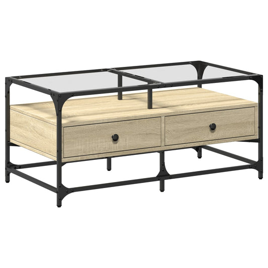 vidaXL Τραπεζάκι Σαλονιού Γυάλινη Επιφ Sonoma Δρυς 98,5x50x45εκ Ατσάλι