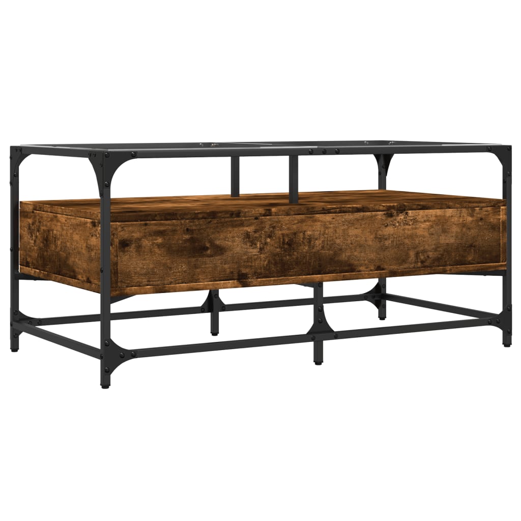 vidaXL Τραπεζάκι Σαλονιού Καπνιστή Δρυς 98,5x50x45εκ. Γυάλινες Πόρτες