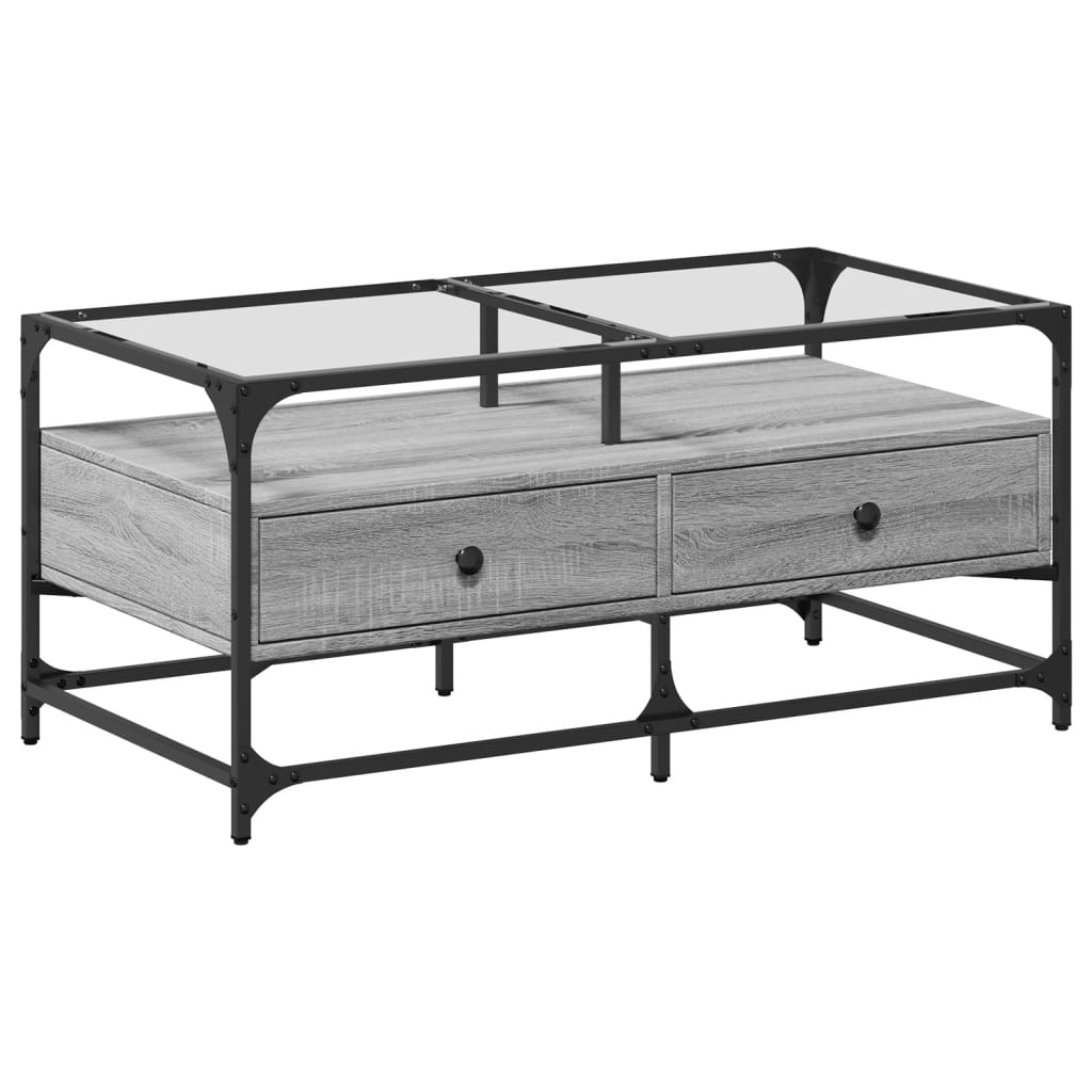 vidaXL Τραπεζάκι Σαλονιού Sonoma Γκρι 98,5x50x45εκ. με Γυάλινες Πόρτες