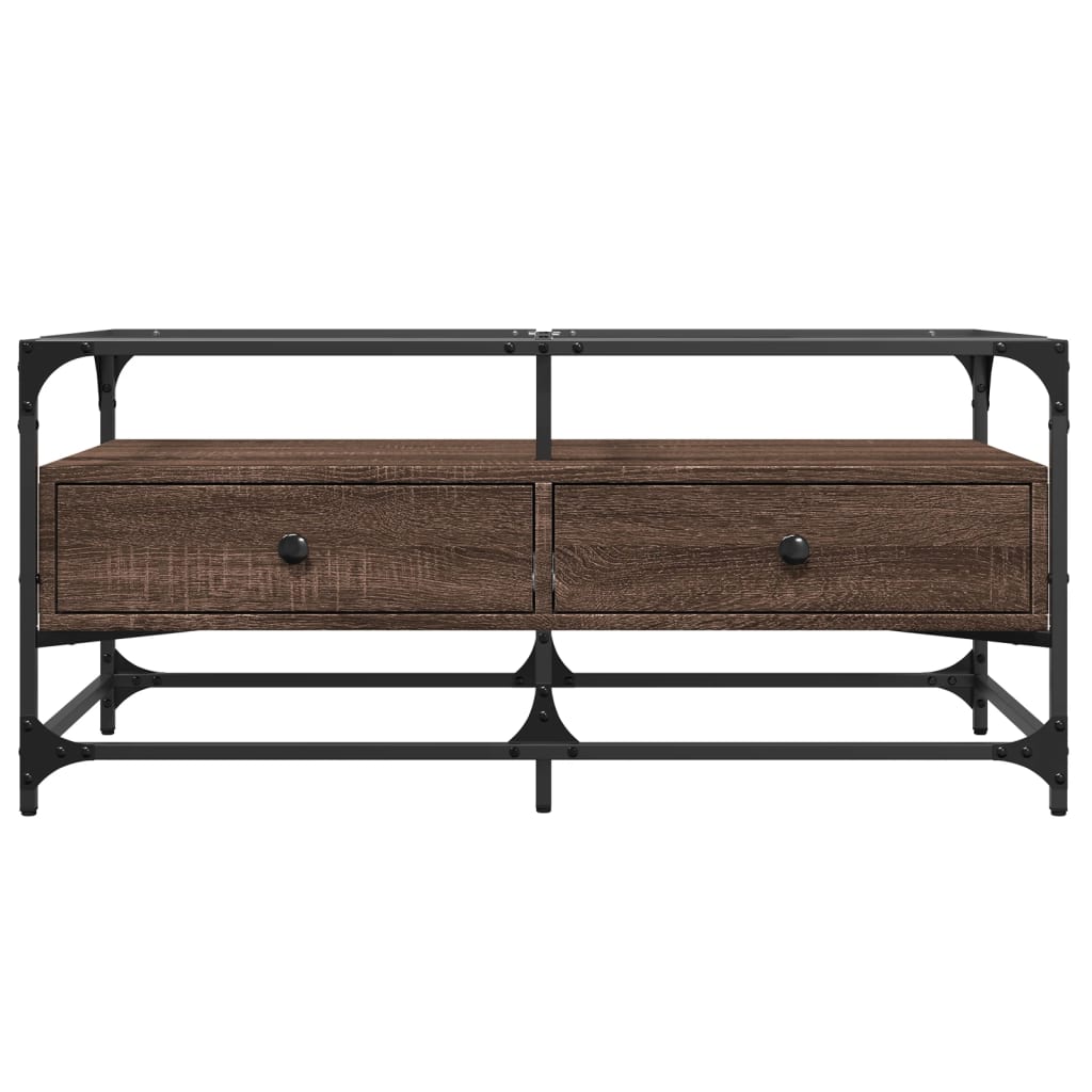 vidaXL Τραπεζάκι Σαλονιού Καφέ Δρυς 98,5x50x45 εκ. με Γυάλινες Πόρτες