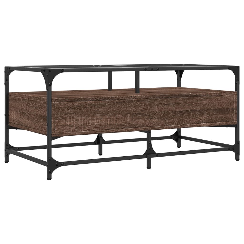 vidaXL Τραπεζάκι Σαλονιού Καφέ Δρυς 98,5x50x45 εκ. με Γυάλινες Πόρτες