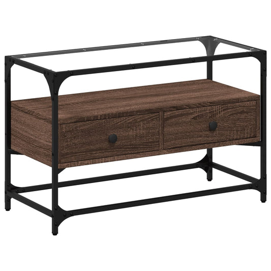 vidaXL Έπιπλο Τηλεόρασης Γυάλ Επιφάνεια Καφέ Δρυς 80x35x51εκ Επ Ξύλο