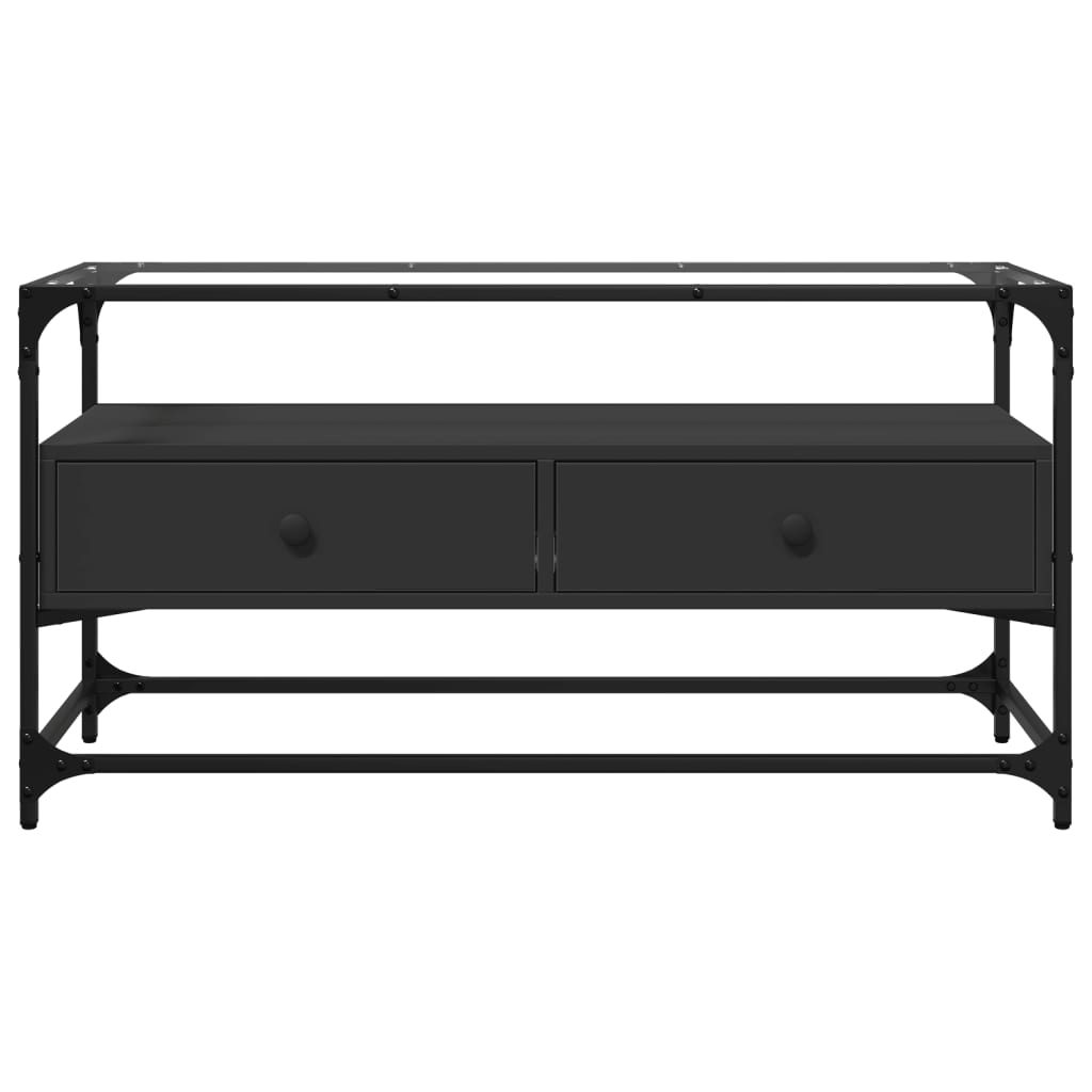 vidaXL Έπιπλο Τηλεόρασης Γυάλ Επιφάνεια Μαύρο 98x35x51εκ Επ Ξύλο