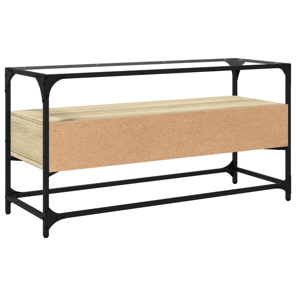 vidaXL Έπιπλο Τηλεόρασης Γυάλ Επιφάνεια Sonoma Δρυς 98x35x51εκ Επ Ξύλο