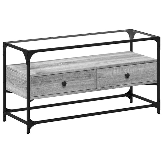 vidaXL Έπιπλο Τηλεόρασης Γυάλ Επιφάνεια Γκρι Sonoma 98x35x51εκ Επ Ξύλο