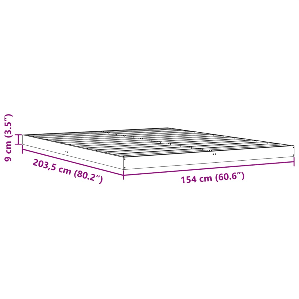 vidaXL Πλαίσιο Κρεβατιού Καφέ Κεριού 150x200εκ από Μασίφ Ξύλο Πεύκου