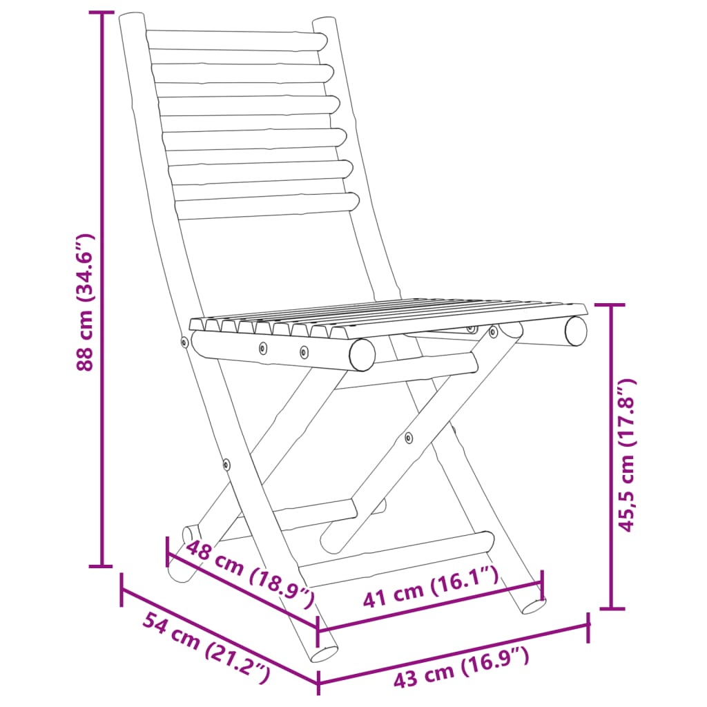 vidaXL Καρέκλες Κήπου Πτυσσόμενες 2 τεμ. 43x54x88 εκ. από Μπαμπού