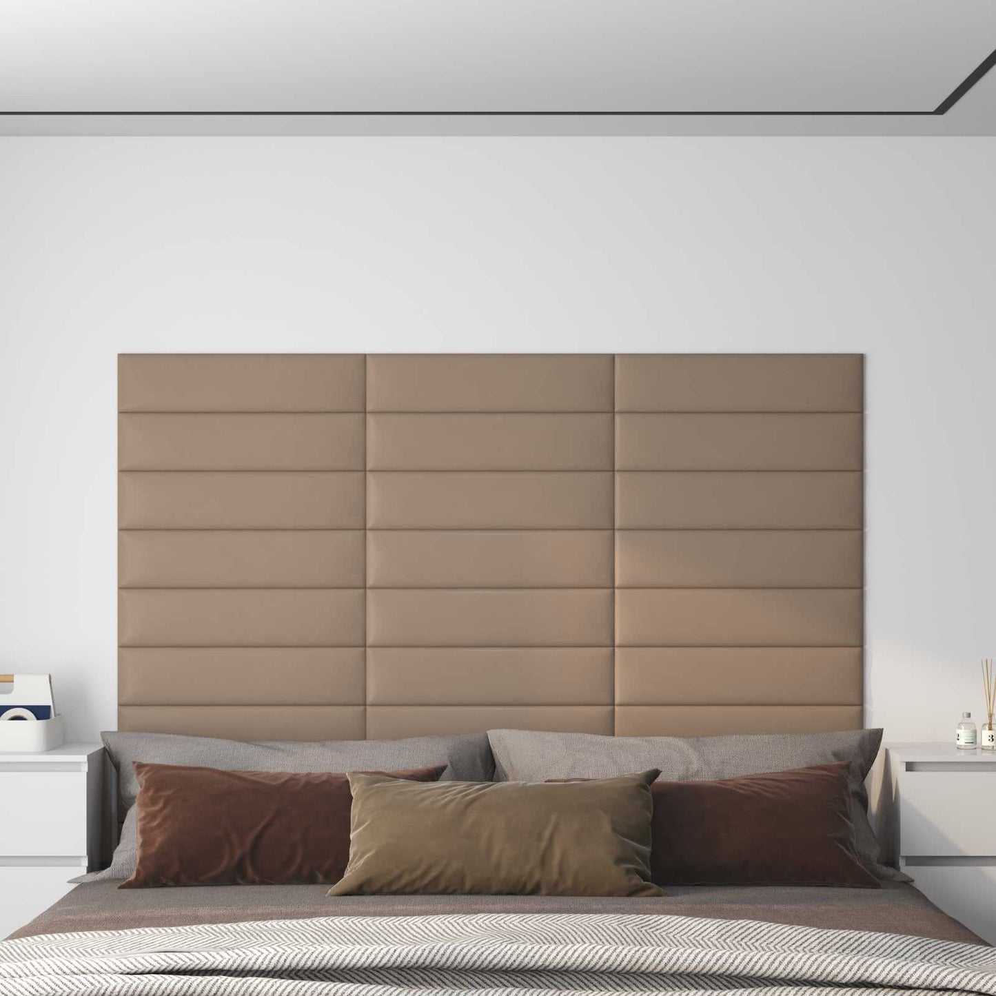 vidaXL Κεφαλάρι Τοίχου 12 pcs 60 x 15 cm Καπουτσίνο ύφασμα