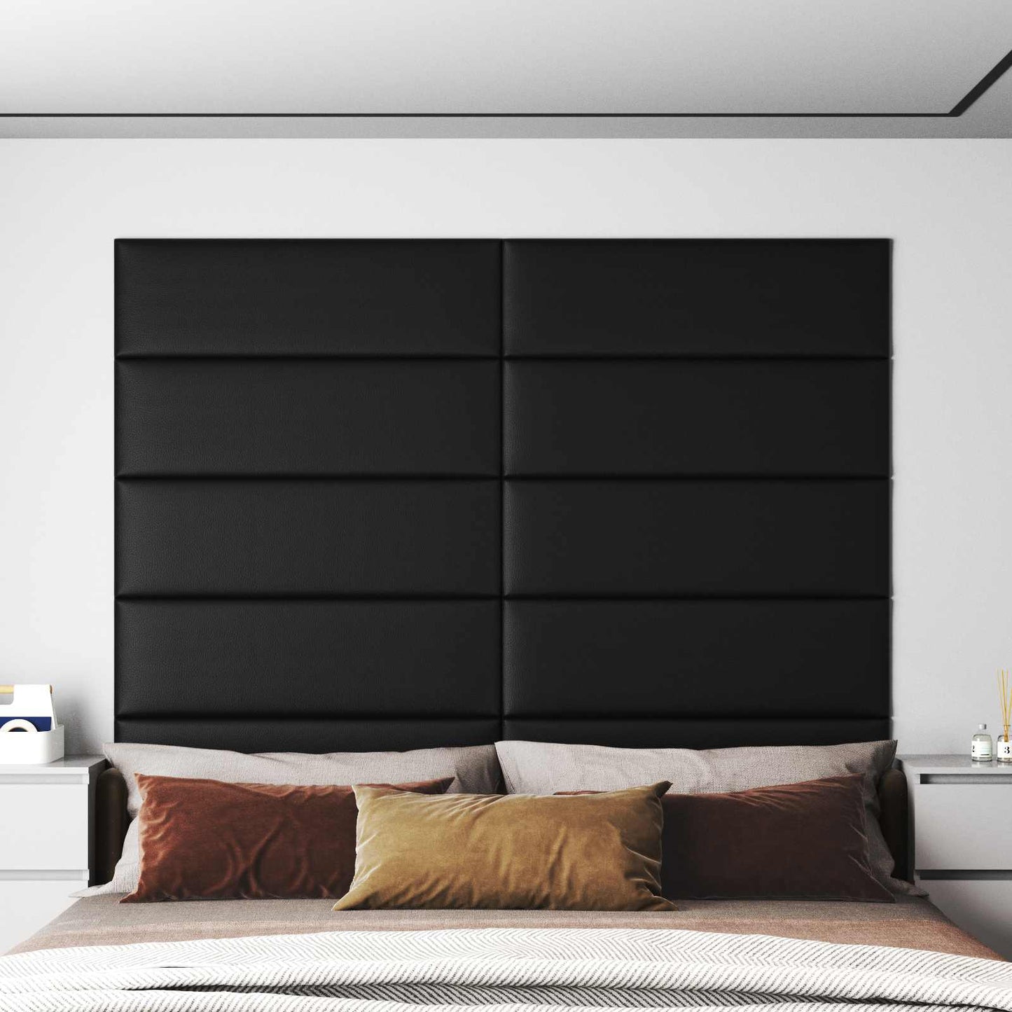 vidaXL Κεφαλάρι Τοίχου 12 pcs 90 x 30 cm Μαύρο ύφασμα