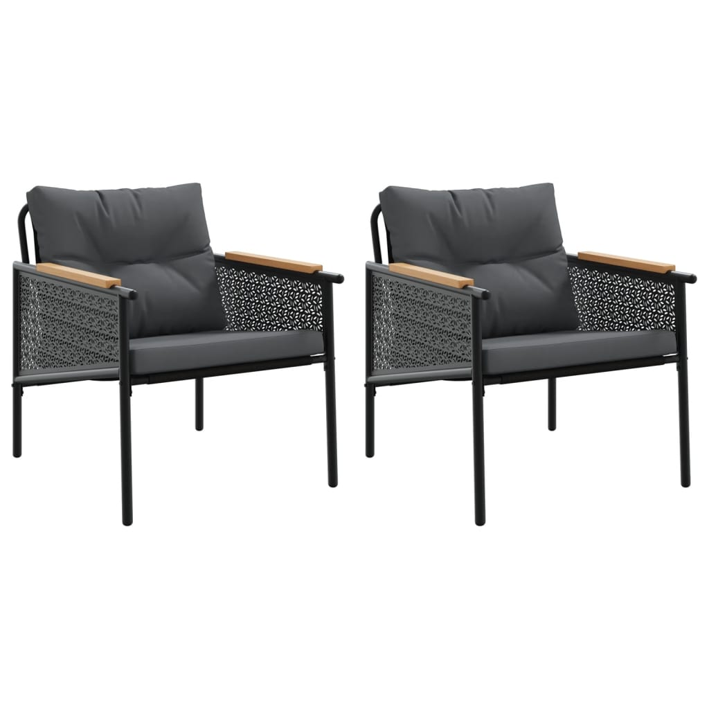 vidaXL Καρέκλες Κήπου 2 τεμ. Μαύρες με Μαξιλάρια