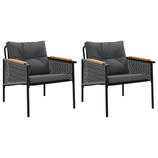 vidaXL Καρέκλες Κήπου 2 τεμ. Μαύρες με Μαξιλάρια
