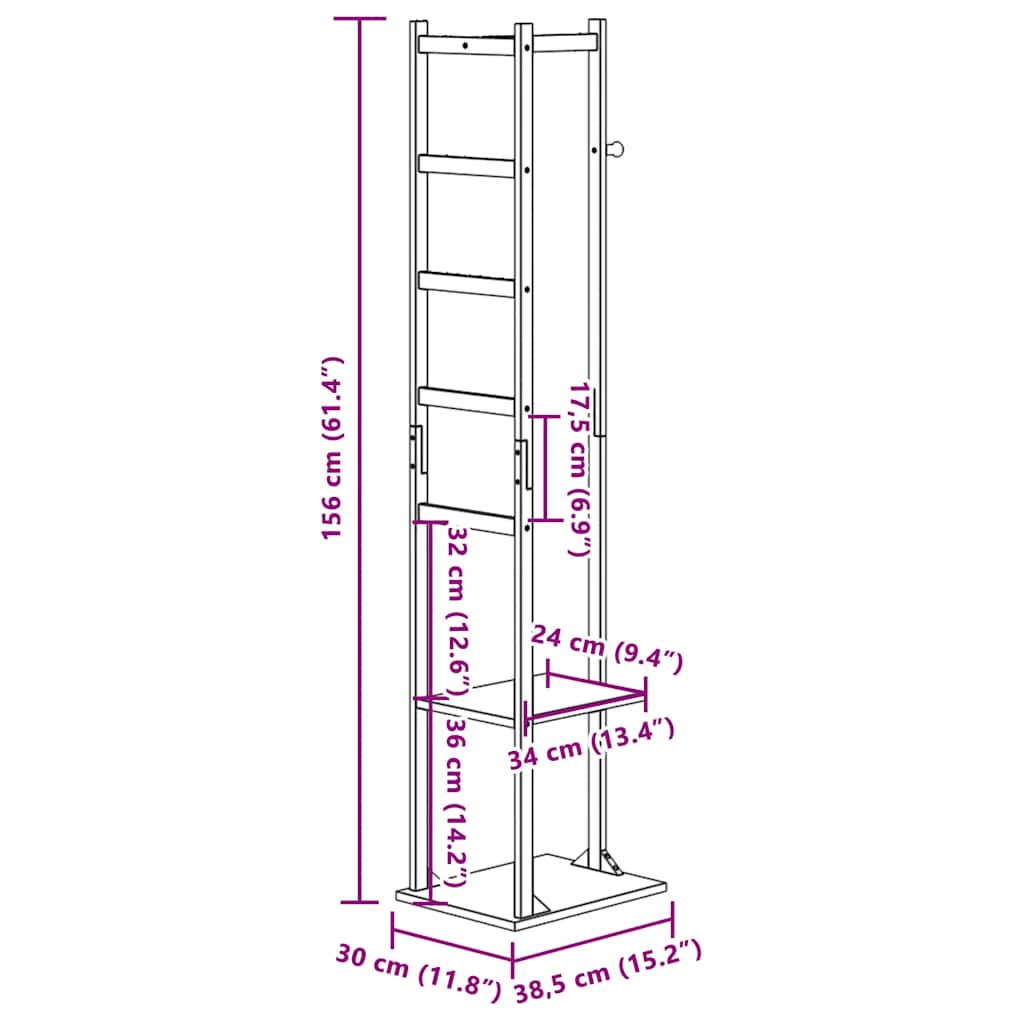 vidaXL Βάση για Ρούχα με Γάντζους και Ράφια 38,5x30x156 εκ. από Μπαμπού