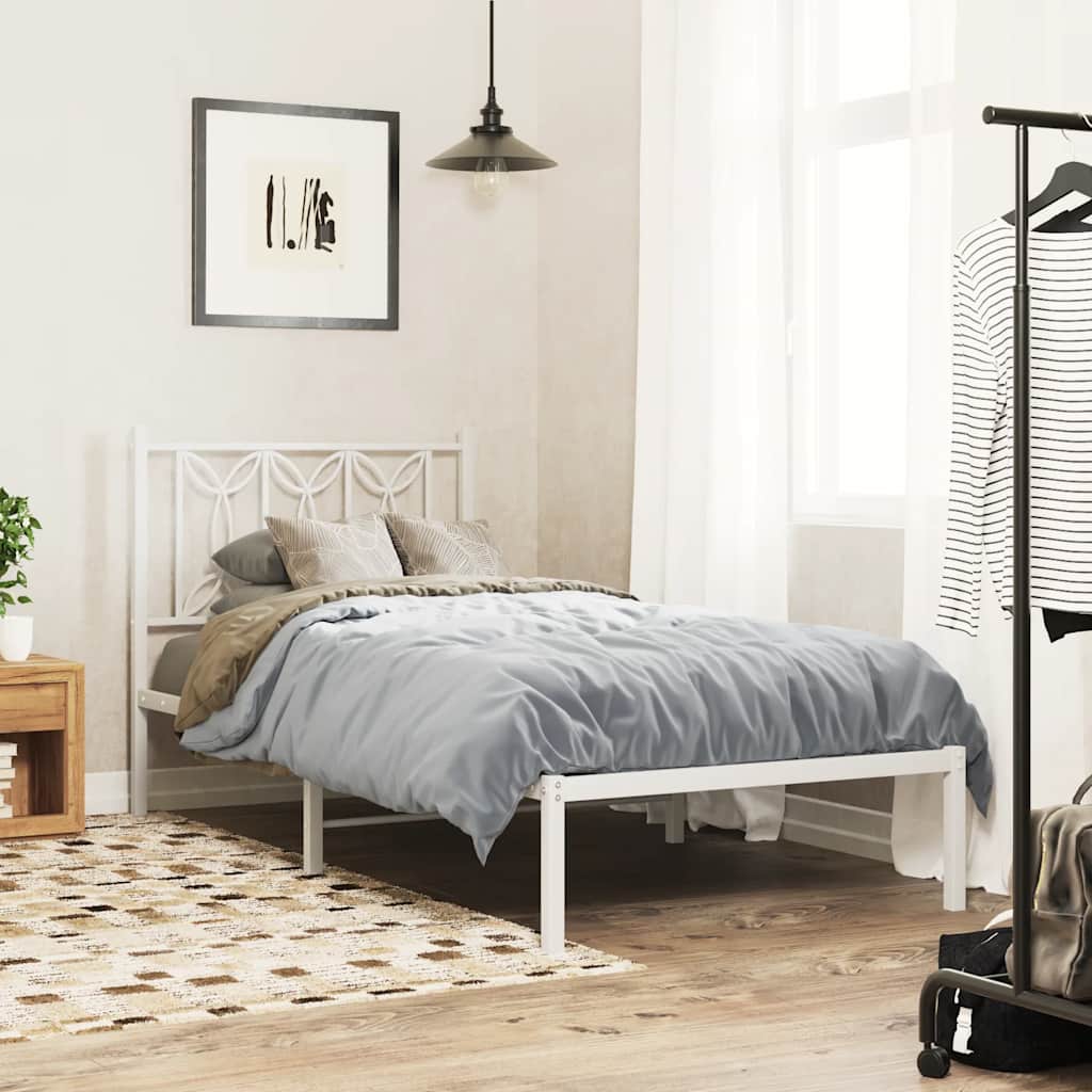 vidaXL Πλαίσιο Κρεβατιού με Κεφαλάρι Λευκό 90 x 190 εκ. Μεταλλικό