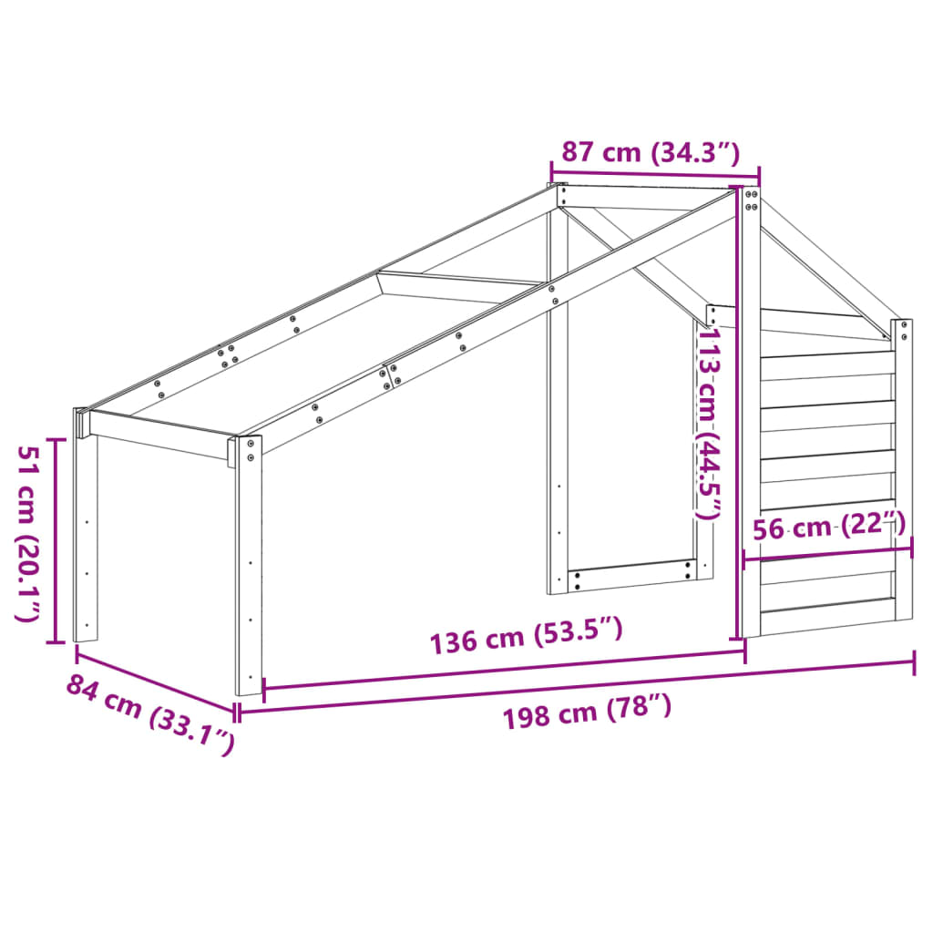 vidaXL Οροφή Κρεβατιού Παιδική 198x87x113 εκ. από Μασίφ Ξύλο Πεύκου