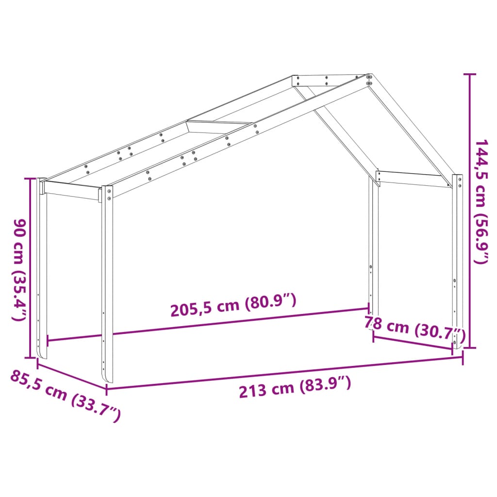 vidaXL Οροφή Κρεβατιού Παιδική 213x85,5x144,5 εκ. Μασίφ Ξύλο Πεύκου