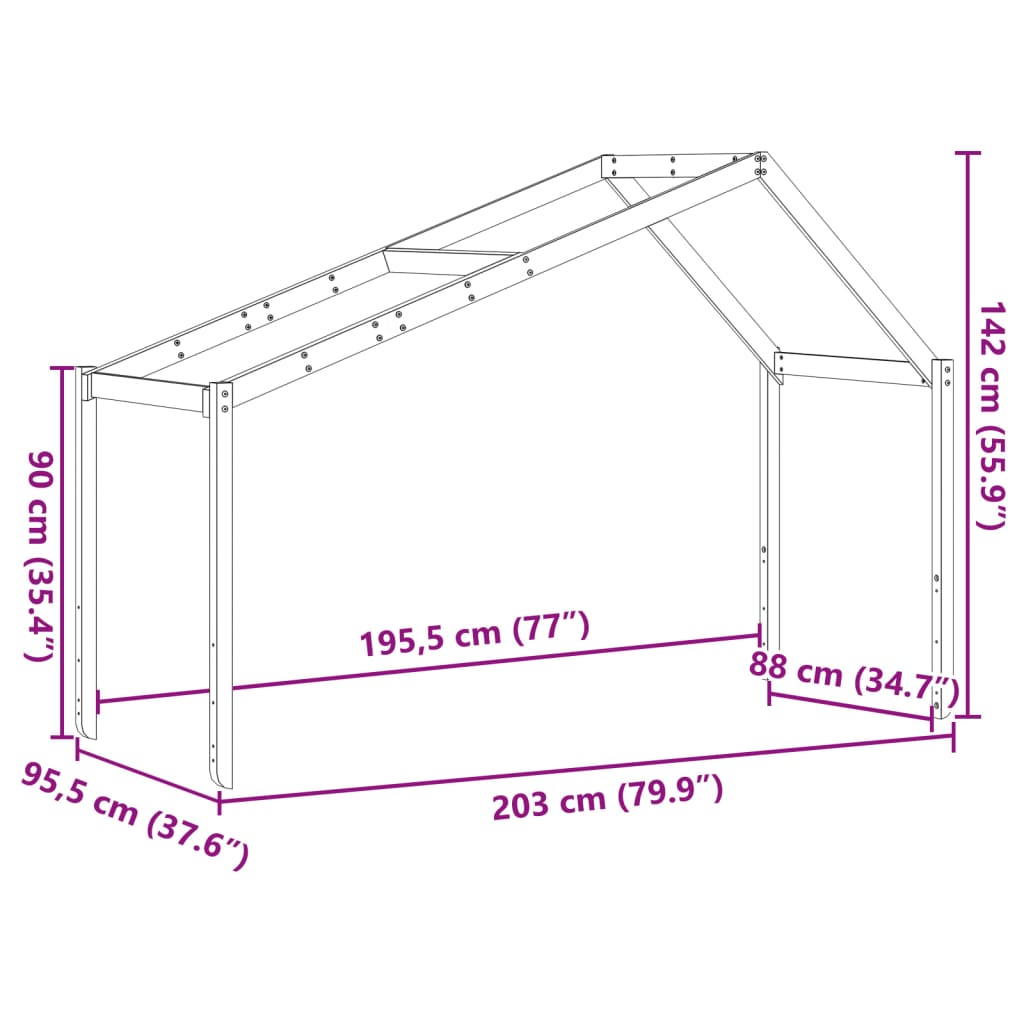 vidaXL Οροφή Κρεβατιού Παιδική 203x95,5x142 εκ. από Μασίφ Ξύλο Πεύκου