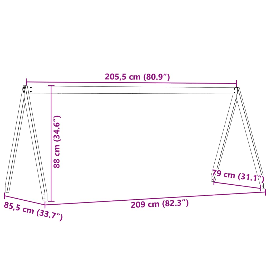 vidaXL Οροφή Κρεβατιού Παιδική Καφέ 209x85,5x88 εκ. Μασίφ Ξύλο Πεύκου