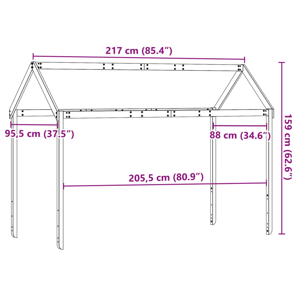 vidaXL Οροφή Κρεβατιού Παιδική Καφέ 217x95,5x159 εκ. Μασίφ Ξύλο Πεύκου