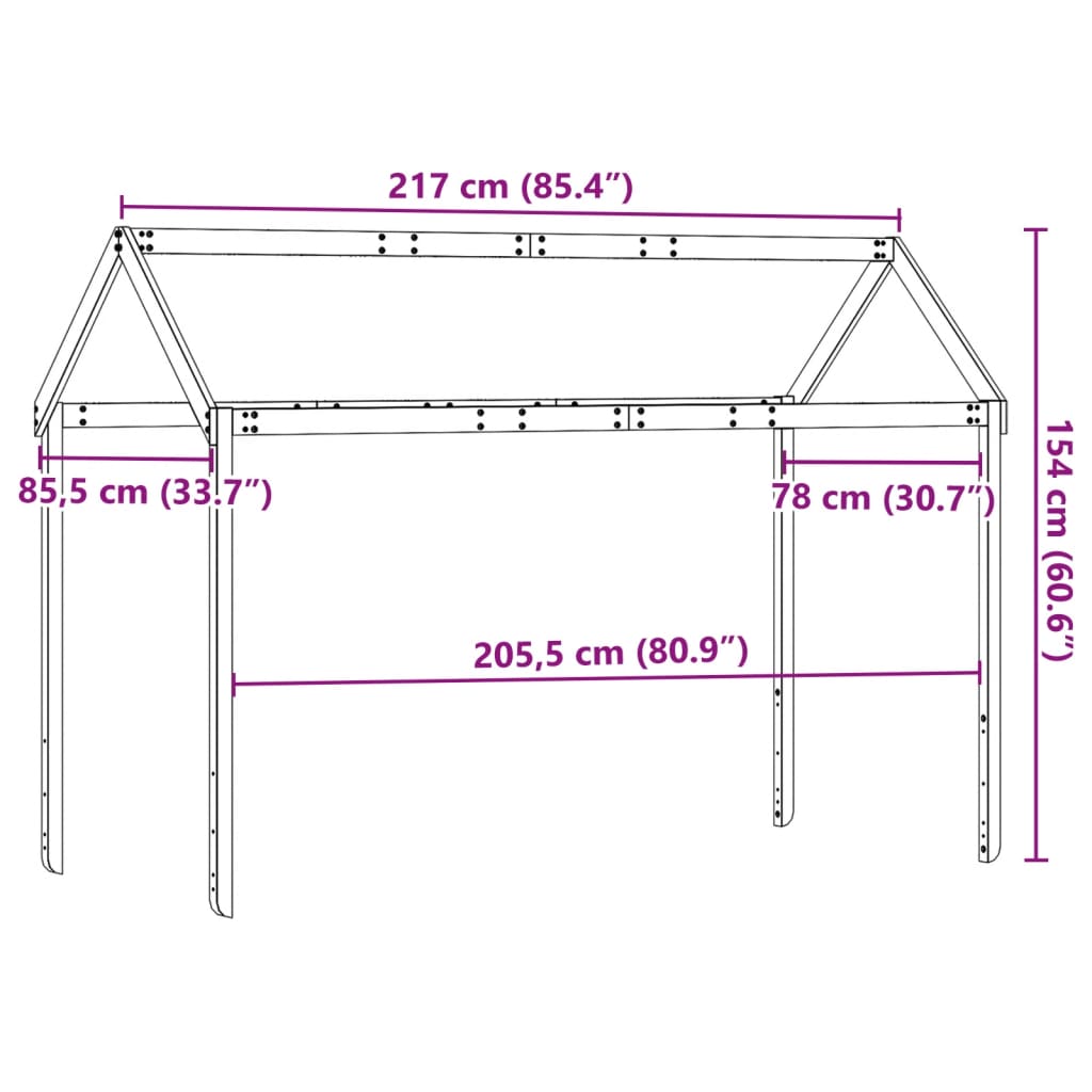 vidaXL Οροφή Κρεβατιού Παιδική Λευκό 217x85,5x154εκ. Μασίφ Ξύλο Πεύκου