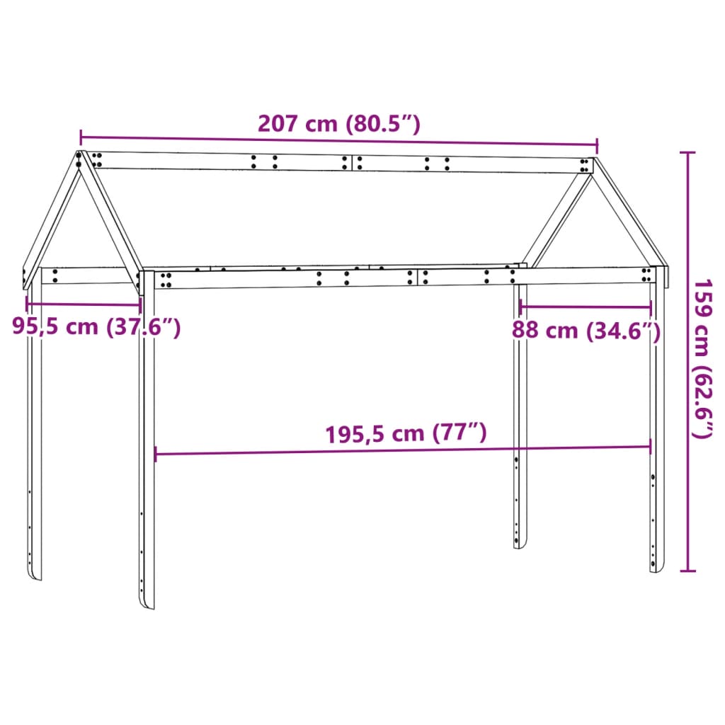vidaXL Οροφή Κρεβατιού Παιδική 207x95,5x159 εκ. από Μασίφ Ξύλο Πεύκου