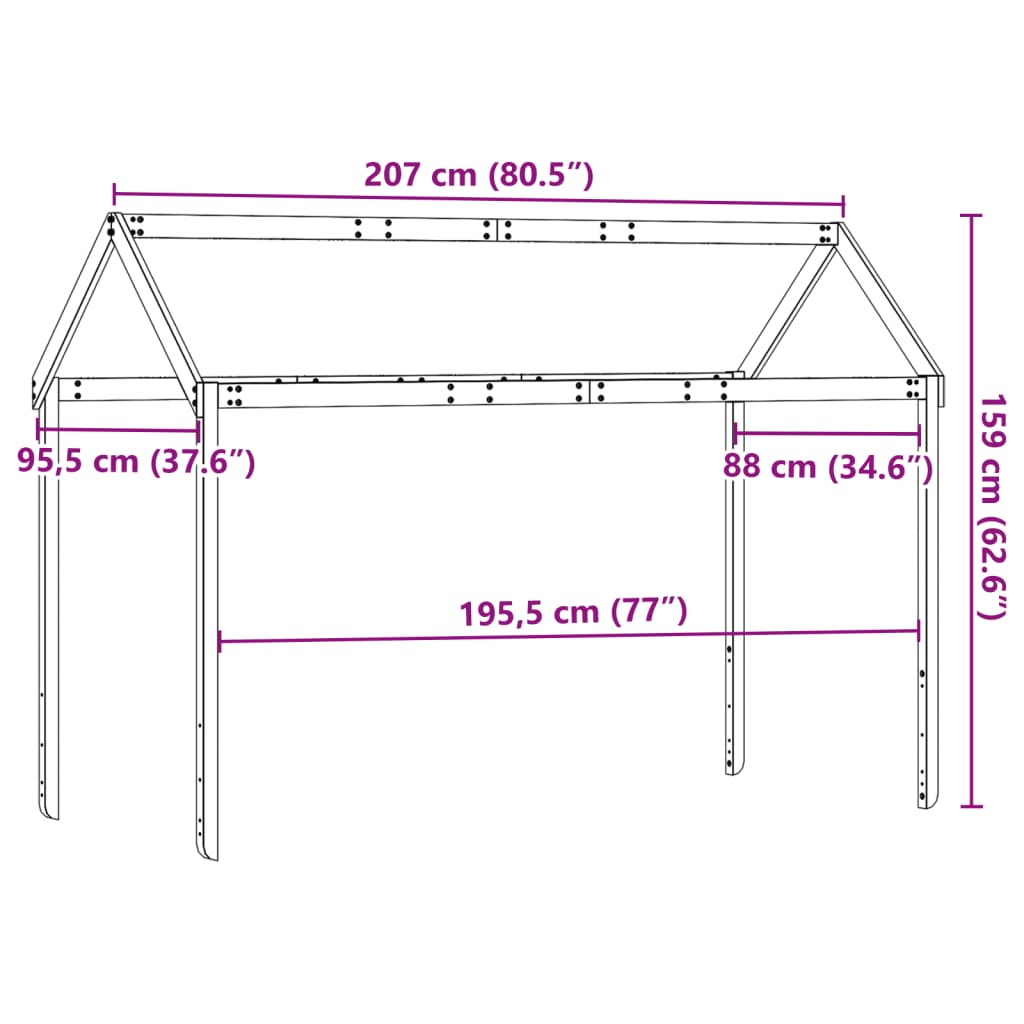 vidaXL Οροφή Κρεβατιού Παιδική Καφέ 207x95,5x159 εκ. Μασίφ Ξύλο Πεύκου