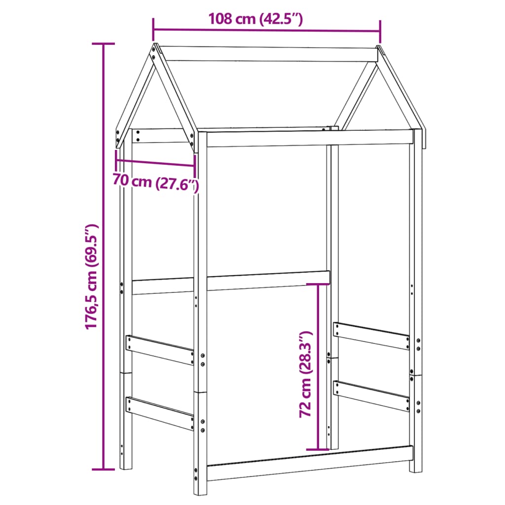 vidaXL Οροφή Κρεβατιού Παιδική Καφέ 108x70x176,5 εκ. Μασίφ Ξύλο Πεύκου