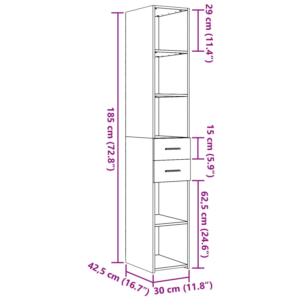vidaXL Ντουλάπι Μαύρο 30x42,5x185 εκ. από Επεξεργασμένο Ξύλο