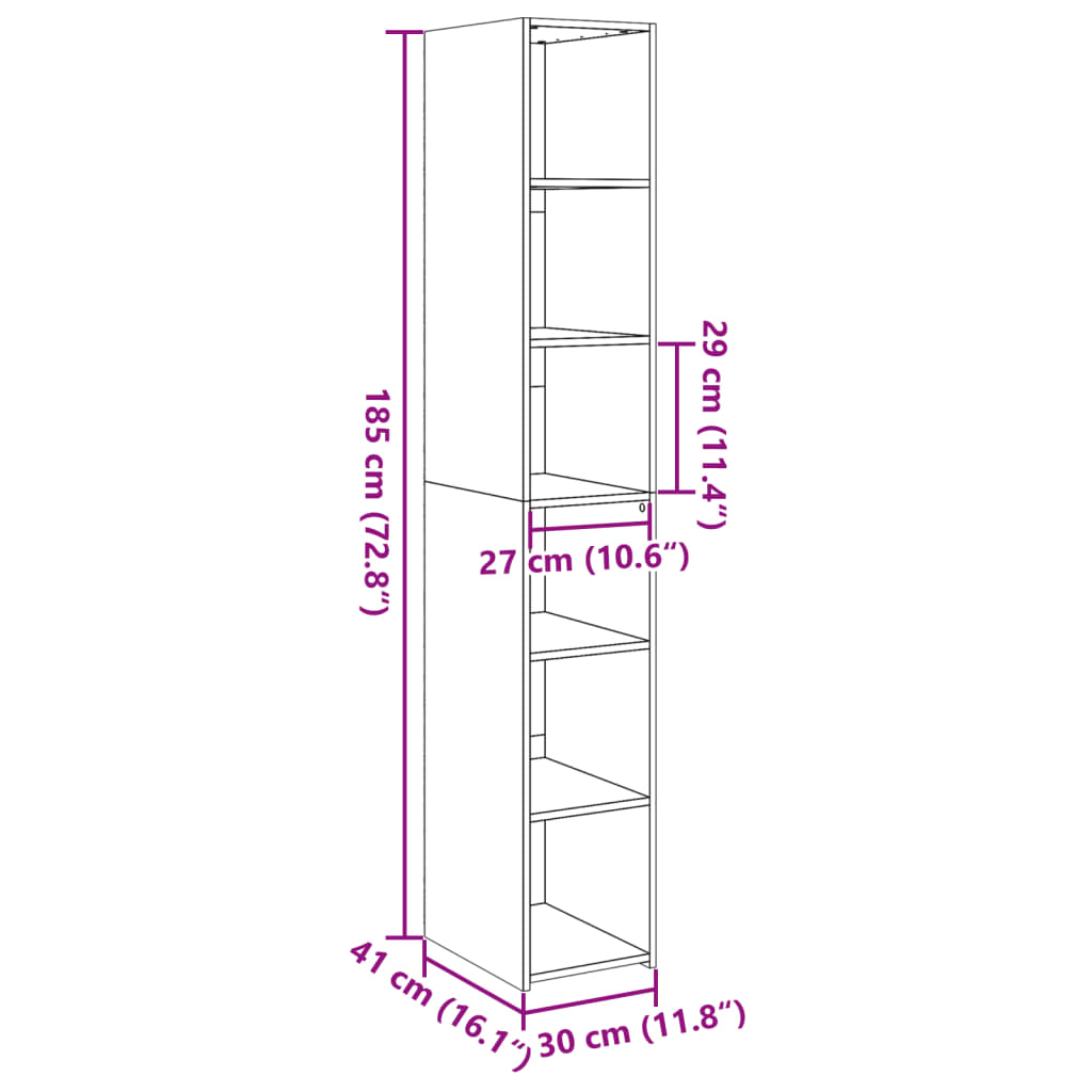 vidaXL Ντουλάπι Sonoma δρυς 30x41x185 εκ. από Επεξεργασμένο Ξύλο