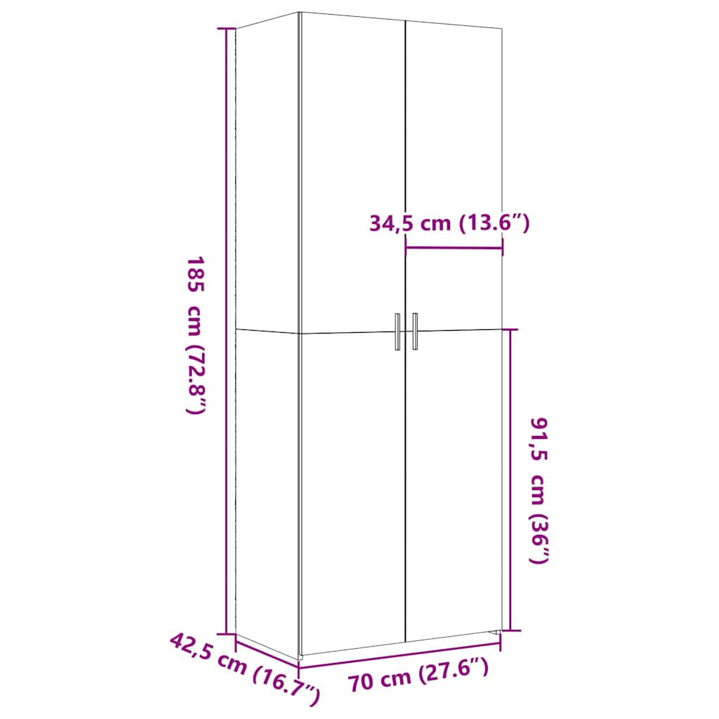 vidaXL Ντουλάπα Καπνιστή Δρυς 70x42,5x185 εκ. από Επεξεργασμένο Ξύλο
